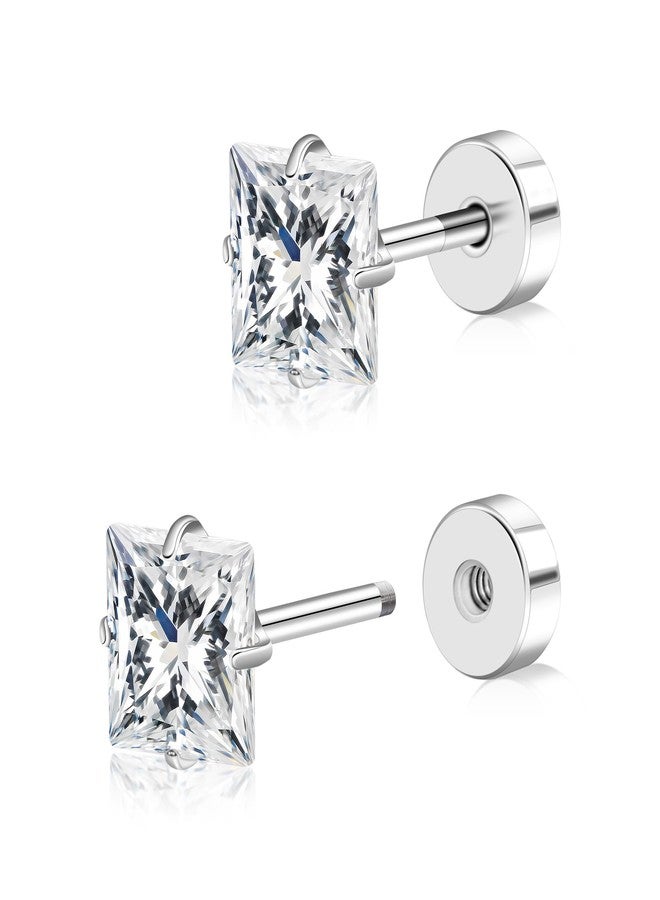 BLISI Flat Back Titanium CZ Earrings - Gold/Pink/Black/Silver Sparkling Hypoallergenic Jewelry for Women - Lightweight Square 3mm 4mm 5mm Cubic Zirconia Studs Screw-Back Earrings - Image 1